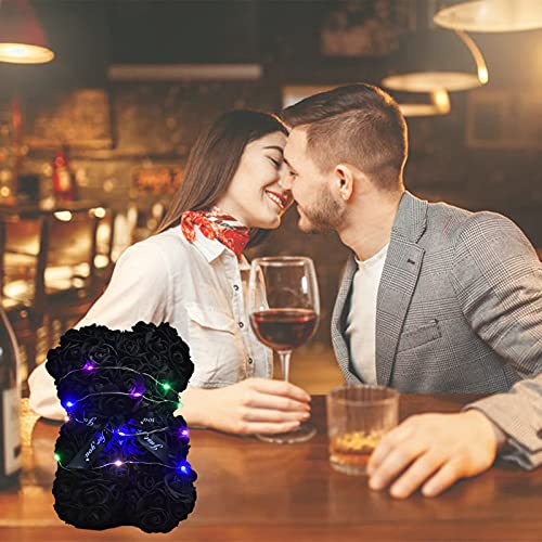 Lgv Flower Rose Bear,Romantic Gift for Valentine's Mother's Day, Christmas, Birthday,Girl Friend Her Mom Female Wife with Artificial Heart-Shaped Diamonds Black - color: Black