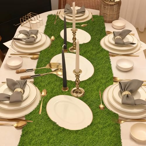 FAICOIA 2 Pcs Fake Moss Rug 39" x 39" Mossy Table Runner Green Artificial Moss Mat for Crafts Decorating Faux Moss Grass for Plants Indoor Planters Fairy Garden DIY Centerpieces Wedding 100 x 100cm - color: Green, 2 Pcs-39 x 39 Inch/100x100cm