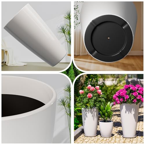 QCQHDU 24,21,11 inch Large Planters with Drainage Hole & Saucer, Set of 3 Plant Pots Tall Planter for Indoor & Outdoor Plants Home Modern Decor - color: White, size: 24,21,11 inch