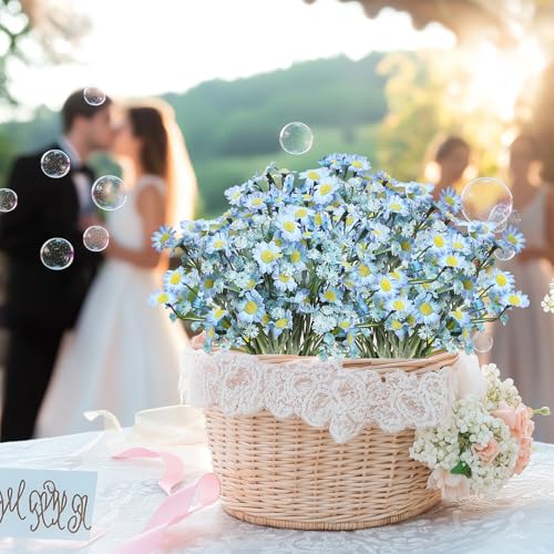 Small Daisy Flowers Artificial Wildflowers Chamomile Blue 18 Pcs | Mini Daisies Flowers Silk Spring Summer Chamomiles for DIY Floral Arrangements Wedding Table Centerpieces Party Home Decor - color: Blue