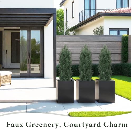 THE BLOOM TIMES 4ft Topiary Trees Artificial Outdoor Set of 2, UV Resistant Faux Cedar Pine Cypress Bushes & Shrubs, Fake Plants for Front Porch Outside Planter Patio Decor 4 Foot Tall - color: Dark Green Cedar Trees, size: 4 Foot