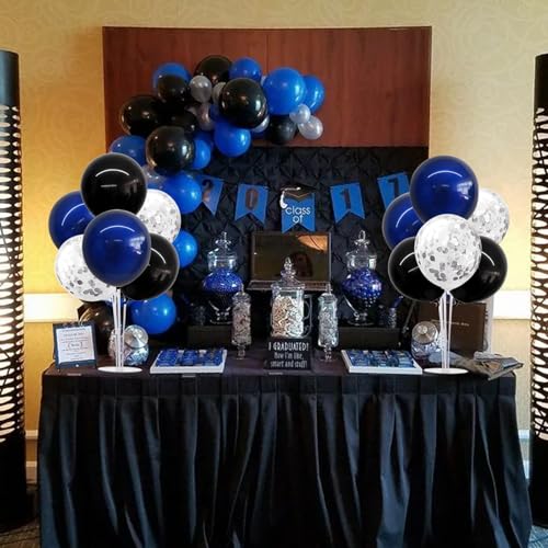 TONIFUL 4 Set Black Blue Silver Confetti Balloon Centerpieces for Table,Balloon Stand Kit for Graduation Decorations 2026 Blue Party Decorations,Retirement,Anniversary,Birthday Decoration for men - color: Black Blue Slver Confetti