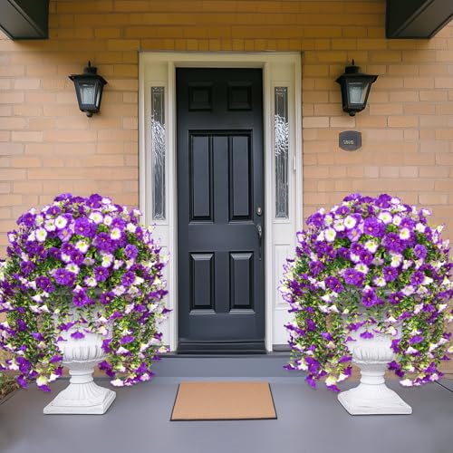 Dolicer 8 Packs Look Real Artificial Flowers for Outdoors, Fake Artificial Hanging Flowers for Outdoors Realistic UV Resistant Hanging Flowers Silk Petunia Faux Flowers for Porch Patio (Mixed Purple) - color: Mixed Purple, size: 8 packs