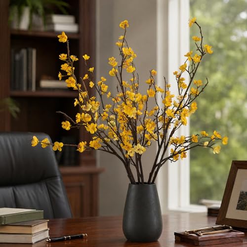 Plum Blossom Flowers Artificial,6Pcs Yellow Artificial Cherry Blossom Branches Flowers,Decorative Branches for Home and Office Decor (Yellow, 6)… - color: Yellow