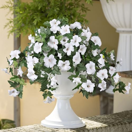 HyeFlora Artificial Flowers for Outdoors 2PCS Faux Petunias Silk Fake Flowers for Outside Planter UV Resistant Realistic Home Garden Porch Decor (White) - color: White