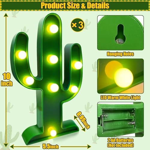 Extra Large - 3 Pack LED Cactus Light Cinco de Mayo Decorations 10 x 5.5 Inch Cactus Decor Mexican Fiesta Party Decorations Cute Night Lamp for Table Kids' Room Bedroom Living Room Gift Party Home - size: 3 Pack-10 x 5.5 Inch