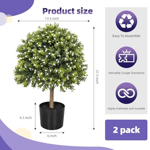 Artificial Cedar Topiary Ball Trees, Set of 2 Fake Shrubs Bushes, UV Resistant Faux Evergreen Tree for Front Porch Outdoor Garden Decor - color: Cedar, size: with Pot
