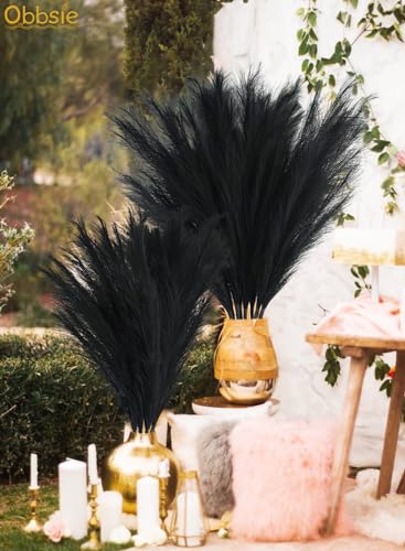 obbsie 35" Faux Pampas Grass Decor, 8pcs Large Tall Fluffy Artificial Pompous Grass Branches Floral Fake Pompas Grass Bulrush Floor Vase Filler Flower Arrangement for Home Wedding Boho Decor Black - color: Black, size: 8 PCS