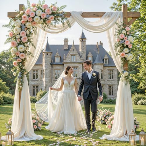 Wedding Arch Draping Fabric, 1 Panel 18FT Cream White Sheer Backdrop Curtain Chiffon Fabric Drapery Voile Scarf Draping Panels for Wedding Archway Ceremony Curtain Valance Party Decoration - color: Cream White, size: (1 Panel )6 Yards/18ft