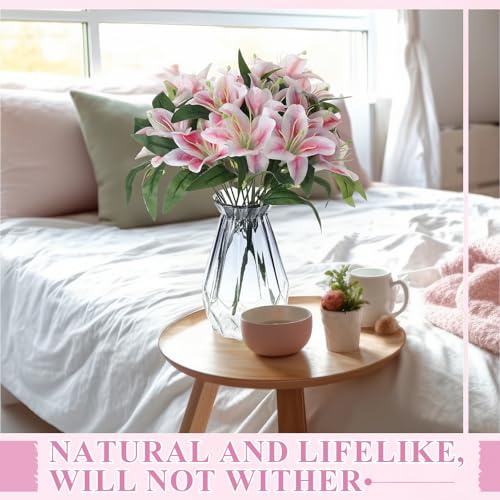 Giegxin 8 Pcs Artificial Tiger Lily Bouquets, Silk Faux Easter Lilies with 7 Heads, Realistic Spring Flowers for Wedding Centerpieces, Home Vase Decor, Party & Event Arrangements (Pink) - color: Pink