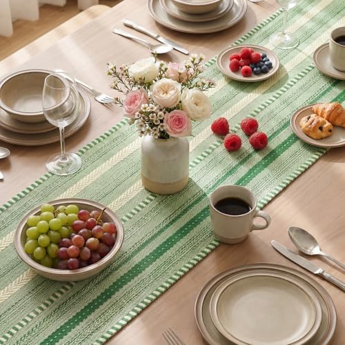 Artoid Mode Emerald Farmhouse Woven Table Runner, Seasonal Holiday Rustic Kitchen Dining Table Decoration for Home Party Decor 12x72 Inch - color: Emerald, size: 12" x 72", Table Runner
