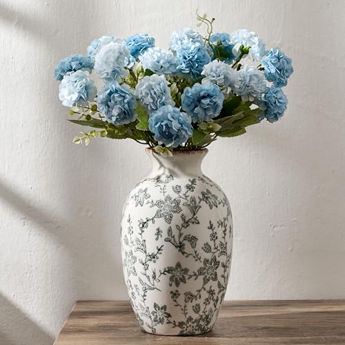 Gray Vintage Chinoiserie Floral Vase, 7.95" Decorative Flower Vase, Modern Farmhouse Ceramic Vase for Home Decor, Living Room, Bookshelf, Office, Entryway, Garden, Chinoiserie Decor, Tuscan Decor - color: Gray- 7.95"