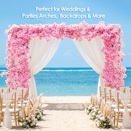 4 PCS Cherry Blossom Garland Artificial Silk Flower Vine Hanging Floral Decor for Wedding Arch Party Home Garden Wall Decoration (Light Pink) - size: 70in-4pcs-Light pink