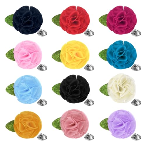M METERXITY 12-Pack Lapel Pin for Men, Handmade Flower Brooch Button Pins for Men Suits, Formal Boutonnieres - color: Mutilcolor