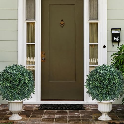 27.5" Artificial Boxwood Topiary Ball Tree with Ground Spike, Set of 2 Artificial Cedar Bushes, UV Resistant Faux Boxwoods Outdoor Plants Artificial for Porch Garden Front Porch Decor - size: Artificial Boxwood Topiary Ball Tree