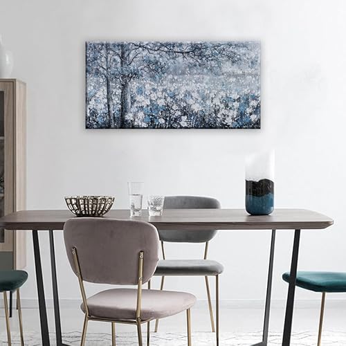 wall art canvas prints botanical wall art decor Blue And White Abstract Tree Flower Landscape dorm wall decor Artwork for Bedroom Home Office Dining Room Decoration 20''×40'' - color: grey blue, size: 40"L x 20"W