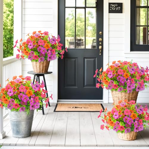 ATTGREAT Artificial Spring Flowers for Outdoors Faux Plants UV Resistant Realistic Fake Flowers Outside for Garden Planter Porch Home Decor, 12 Bundles (Multicolor) - color: 3 Multicolor, size: 12Pcs