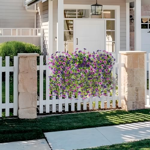 Homsunny Artificial Fake Hanging Flowers Plants for Outdoor Spring Summer Decoration, 2 PCS Faux Silk Flower Outside Planter UV Resistant Look Real for Front Patio Porch Home Decor (Double Purple) - color: Double Purple