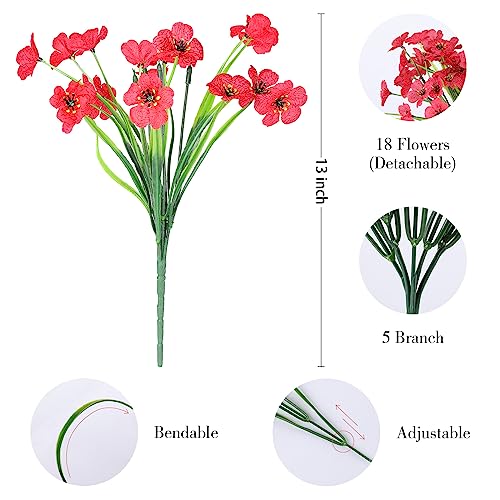 AGIRL 24 Bundles Artificial Flowers for Outdoor,No Fade Fake Plastic Flowers Faux Plants for Decoration Hanging Planters Indoor Outside Garden Porch Window Box Home Wedding Farmhouse - color: Red, size: 24