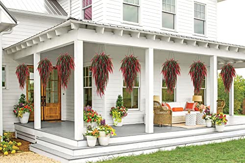 RECUTMS 4Pcs Artificial Boston Fern UV Resistant Fake Hanging Plants Greenery Plastic Ivy Leaves Faux Vines for Wall Garden Wedding Indoor Outdoor Decor (Red) - color: Red