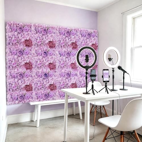 Zythrem Purple Flower Wall Backdrop 12-Pack Rose Wall Panels 15×15 Inch Silk Flower Wedding Backdrop 3D Artificial Floral Backdrop for Birthday Party Home Event Photography Background - color: Purple