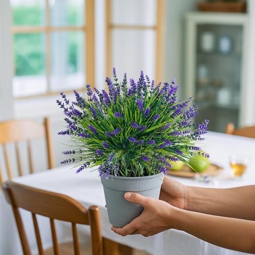 Fumwase 12 Bundles Artificial Plants Flowers for Outdoors Fake Monkey Grass No Fade Artificial Shrubs Bushes Greenery 14.2" Plastic Plants for Garden Home Front Porch Decor (Purplecolor)