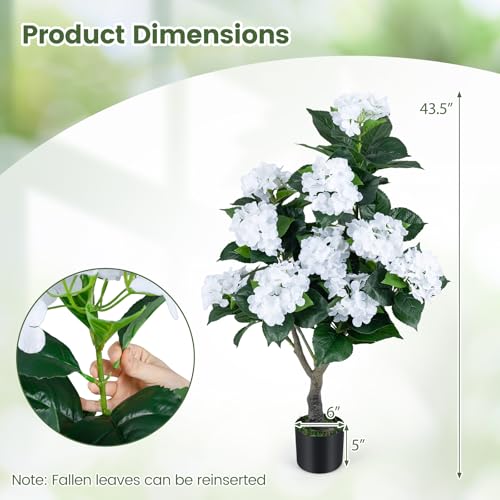 Goplus Artificial Hydrangea Tree, 2 Pack Fake Floral Plant w/11 White Flowers & Realistic Trunk in Plastic Nursery Pot, Indoor Silk Flower Tree for Home Office Living Room Housewarming Gift (White) - color: White