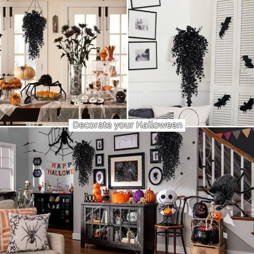RECUTMS Black Artificial Hanging Eucalyptus Plants,6PCS 29.9 Inches,Gothic | UV Resistant Plastic,Fake Trailing Greenery Halloween Decor,Indoor Outdoor Home Room Garden Wedding Farmhouse Porch Party - color: 1-black 6