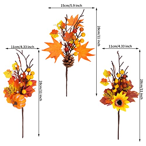 6 Pack Artificial Maple Leaves Branches Autumn Pumpkin Berry Twig Stem Orange Fall Stems Fake Artificial Flower Picks for Thanksgiving Christmas Harvest Festival Decoration DIY Floral Arrangements - color: Style 2