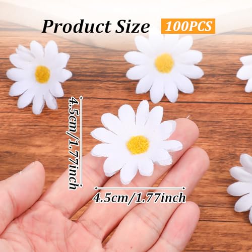100PCS Fabric Daisy Flower Head, 1.77Inch White Daisy Artificial Flowers Fake Flowers Heads Artificial Gerbera Daisies for DIY Craft Wedding Home Party Decoration