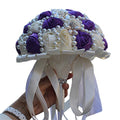 USIX Handcraft Popular Satin Rose Rhinestone Brooch Flower Pearl Bridal Holding Wedding Bouquet Wedding Flower Arrangements Bridesmaid Bouquet(Purple+Ivory) - color: Purple+ivory
