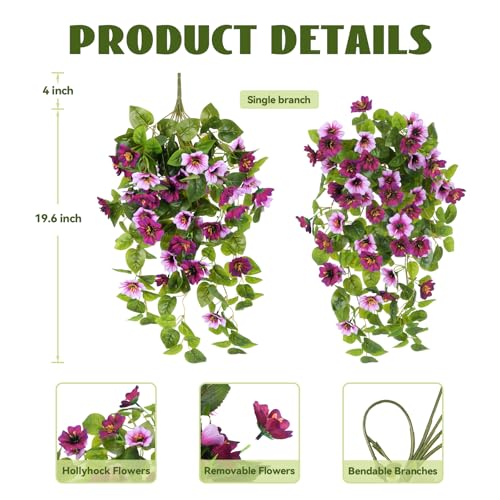 Hrobek Fake Artificial Flowers Hanging for Outdoors Decor, 2 Bundles UV Resistant Faux Silk Flowers for Planters Porch Patio Window Yard Balcony Fence Decoration - color: Purple, Light Purple-2
