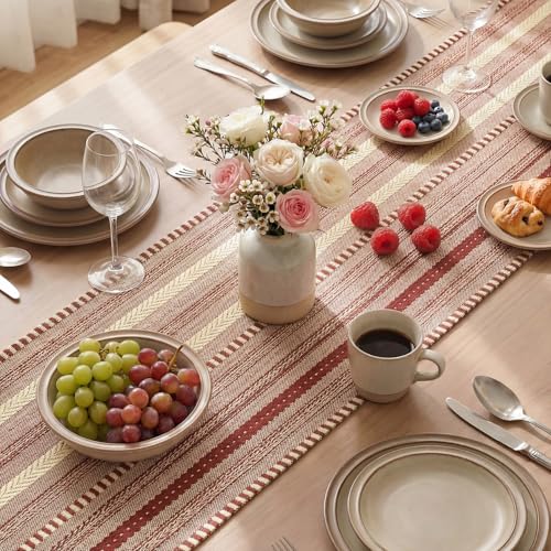 Artoid Mode Red Farmhouse Woven Table Runner, Seasonal Holiday Rustic Kitchen Dining Table Decoration for Home Party Decor 12x72 Inch - color: Red, size: 12" x 72", Table Runner