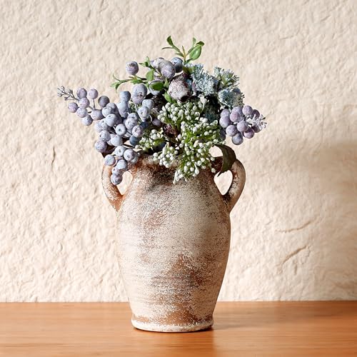 Ceramic Rustic Flower Vase, 8.07 Inch Pottery Modern Vase for Shelf, Tabletop, Vintage Farmhouse Home Decor for Coffee Table, Living Room, Mantle, Fireplace, Entryway - color: Rust 8.07 Inch