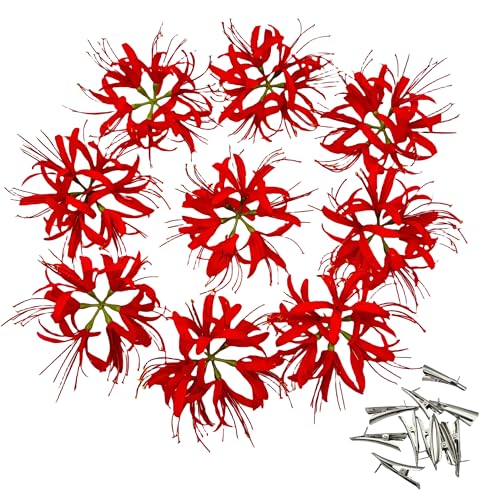 Silk Spider Plant Fake Flowers Heads,Artificial Flowers Spider Silk Flowers for Crafts,Fake Flowers Bulk,Artificial Flowers for Cake Decoration Wedding Party Birthday Home Décor (9, Red) - color: Red