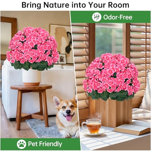 Artificial Begonia Topiary Trees Set of 2, Pink Fake Shrubs Bushes with Ground Spike, Faux Evergreen for Porch Plants, UV Resistant Artificial Flowers for Outdoors Indoor Front Garden - color: Pink Crabapple Blossoms