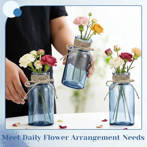 Glass Flower Vases for Centerpieces Boho Cylinder Bud Vases in Bulk Mason Jars for Weddings, Parties & Vintage Home Farmhouse (6, Blue) - color: Blue