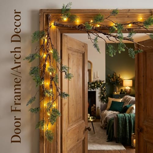 39.3in Bendable Faux Cedar Stems Artificial Pine Tree Branches Trunk Twigs Plants Vines Garland With Greenery Picks For Christmas Wall Hanging Reptile Climbing Outdoor Home Jungle Halloween Decoration