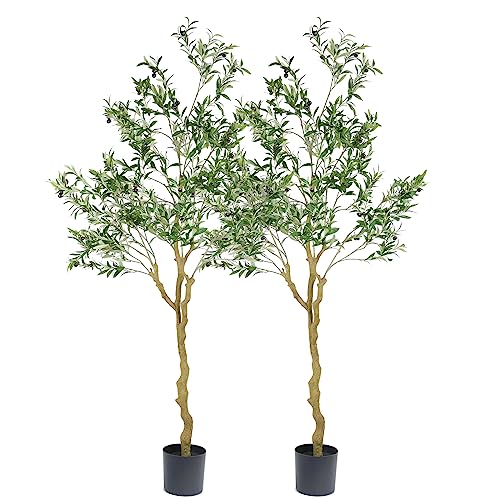 Nafresh Tall Faux Olive Tree，7ft（84in） Realistic Potted Silk Artificial Olive Tree， Fake Olive Trees Indoor for Home Office Living Room Bedroom Stairs Foyer Decor.2pack. - size: 7ft-2pack