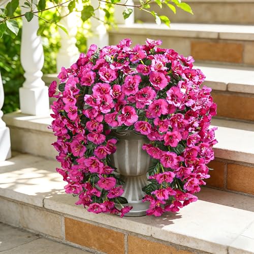 Ivydale Hibiscus Artificial Fake Hanging Flowers Plants for Outdoor Spring Decoration, 2PCS UV Resistant Faux Hibiscus Silk Flowers Realistic Look Real for Planters Outside Porch Patio Yard, Fuchsia - color: A-fuchsia, size: 2pcs