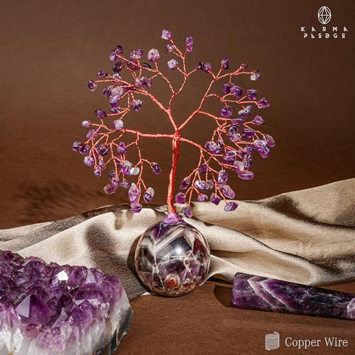 Amethyst Crystal Tree of Life Birthday Gifts for Women, Handmade Home Decor, Office, Room Decoration, Reiki Healing Crystal Chakra Tree for Money, Positivity, Good Luck Gifts for Her, Mom & Dad - color: Ball Base Amethyst Crystal Tree
