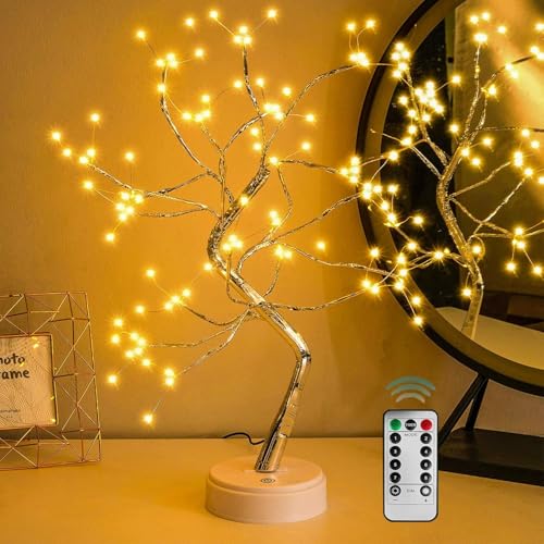 OURBAOFU 20” 108LED Fairy Sparkly Tree Lamp with Remote Control, USB&3AA Powered 8 Modes, DIY Bonsai Artificial Tree Lights, Fairy Spirit Tree Light for Bedrooms Desktop Christmas (Warm White) - color: Warm White, size: 108LED with Remote
