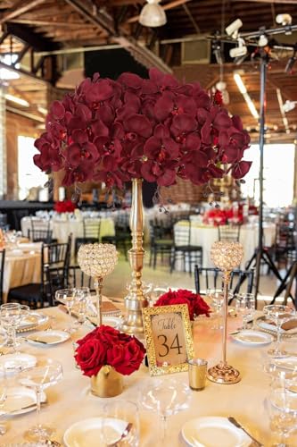 41.3in Orchids Artificial Flowers Faux Orchid 6PCS Velvet Silk Orchids that Look Real Long Stem Artificial Flowers for Tall Vase for Home Wedding Party Fall Décor (Burgundy) - color: Burgundy