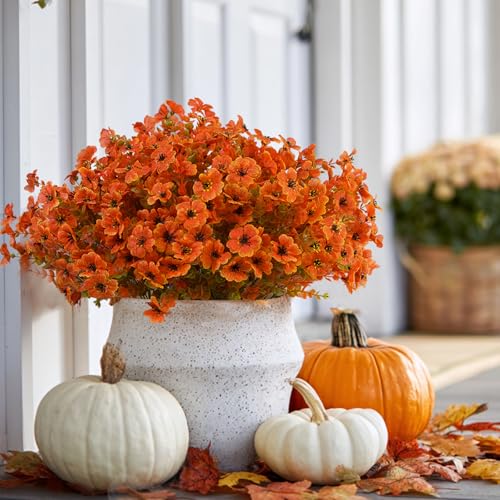 Kingsboomy 12Pcs Artificial Fall Mums Flowers for Outdoors, Fake Faux Plants, Silk Colorful Flowers Eucalyptus Realistic UV Resistant for Outside Home Planter Porch Patio Yard Decor (12, Fall Color) - color: Fall Color
