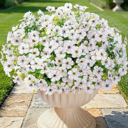 Lifewit Artificial Flowers for Outdoor Indoor, 12 Bundles Plastic Fake Flowers Daisy with Eucalyptus Leaves for Home Garden Decor, Porch, Window Box(White) - color: White