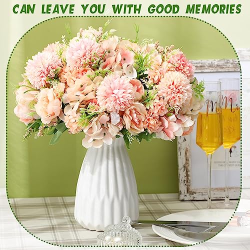 Tigeen Artificial Flowers Artificial Peonies Silk Flowers Faux Peony Fake Peony Silk Hydrangea Bouquet for Wedding Table Centerpiece Floral Vase Decor(Light Pink,12 Bundles) - color: Light Pink