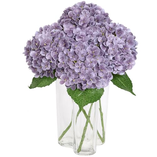 DuHouse 3Pcs Large Hydrangea Artificial Flowers,20 inch Latex Real Touch Hydrangeas Lifelike Hydrangea Flower for Home Wedding Bouquets Centerpieces Party Living Room Decoration(Light Purple) - color: Light Purple, size: 3pcs