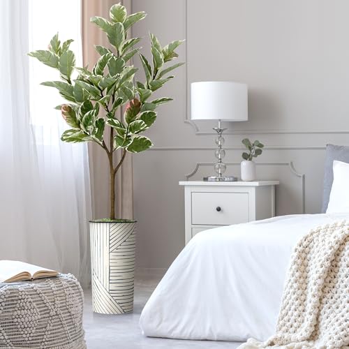 Artificial Tree in Geometric Pattern Planter, Fake Rubber Silk Tree for Indoor and Outdoor Home Decoration - 70" Overall Tall (Plant Pot Plus Tree) - style: Rubber