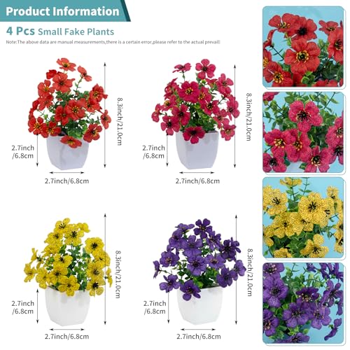LOYWREE 4 Pack Small Artificial Daisy Flowers Fake Plants in White Pots, Mini Potted Floral Spring Decorations for Home Bathroom Shelves Office Desk Table Centerpiece Indoor Decor - color: Daisy-white Pot, size: White Pot