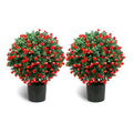 Sunnyglade 21.6” Tall Artificial Rose Topiary Ball Tree Set of 2 Pack Potted Bushes UV Resistant Potted Plants for Indoor Outdoor Home Garden(Red) - color: Red